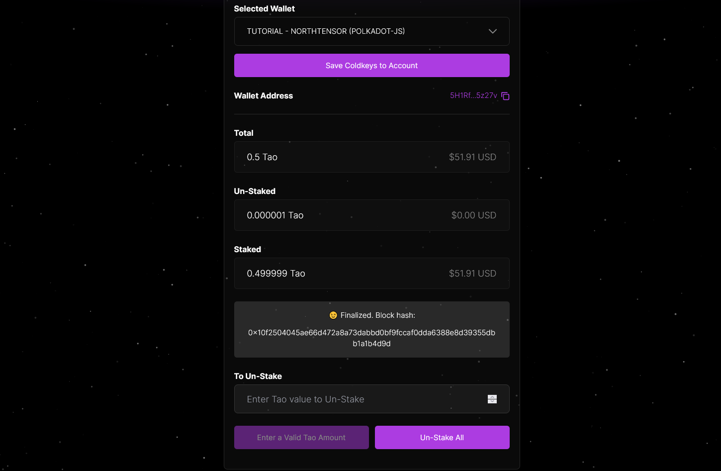 Completed Stake